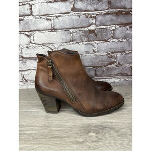 Paul Green Aubrey Brown Leather Double Zip Heel Ankle Booties Women 5UK/7.5M US